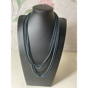 Long Multi-Layered Black & Teal Mesh Necklaces